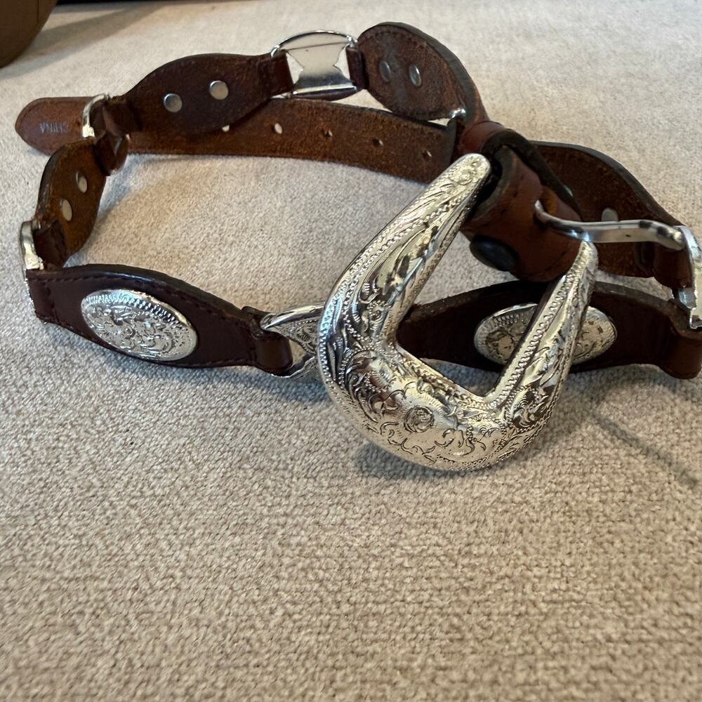 Tony Lama Spurs Kids Brown Leather‎ Western Silver Engraved Concho Size 22